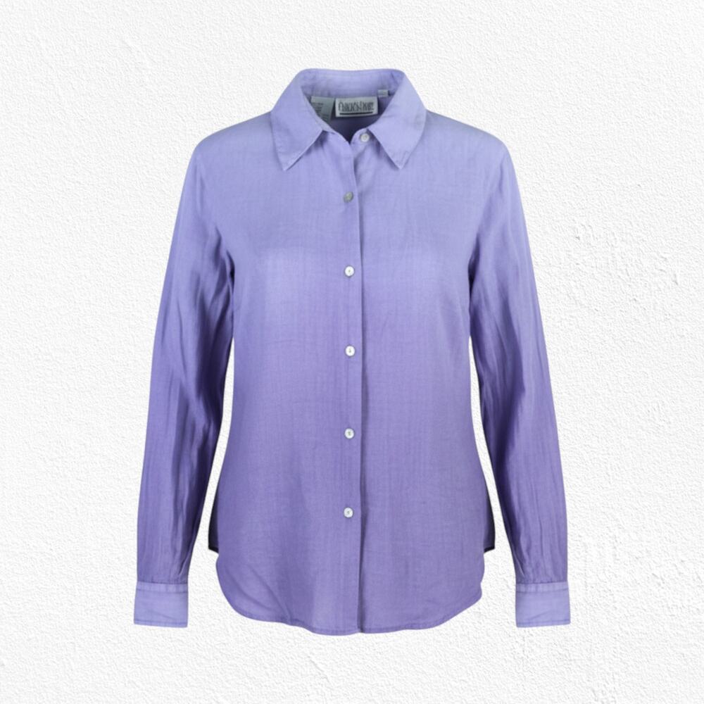 90s Vintage Purple Ombre Linen Button Down Casual Carlie’s Court Top Size Medium